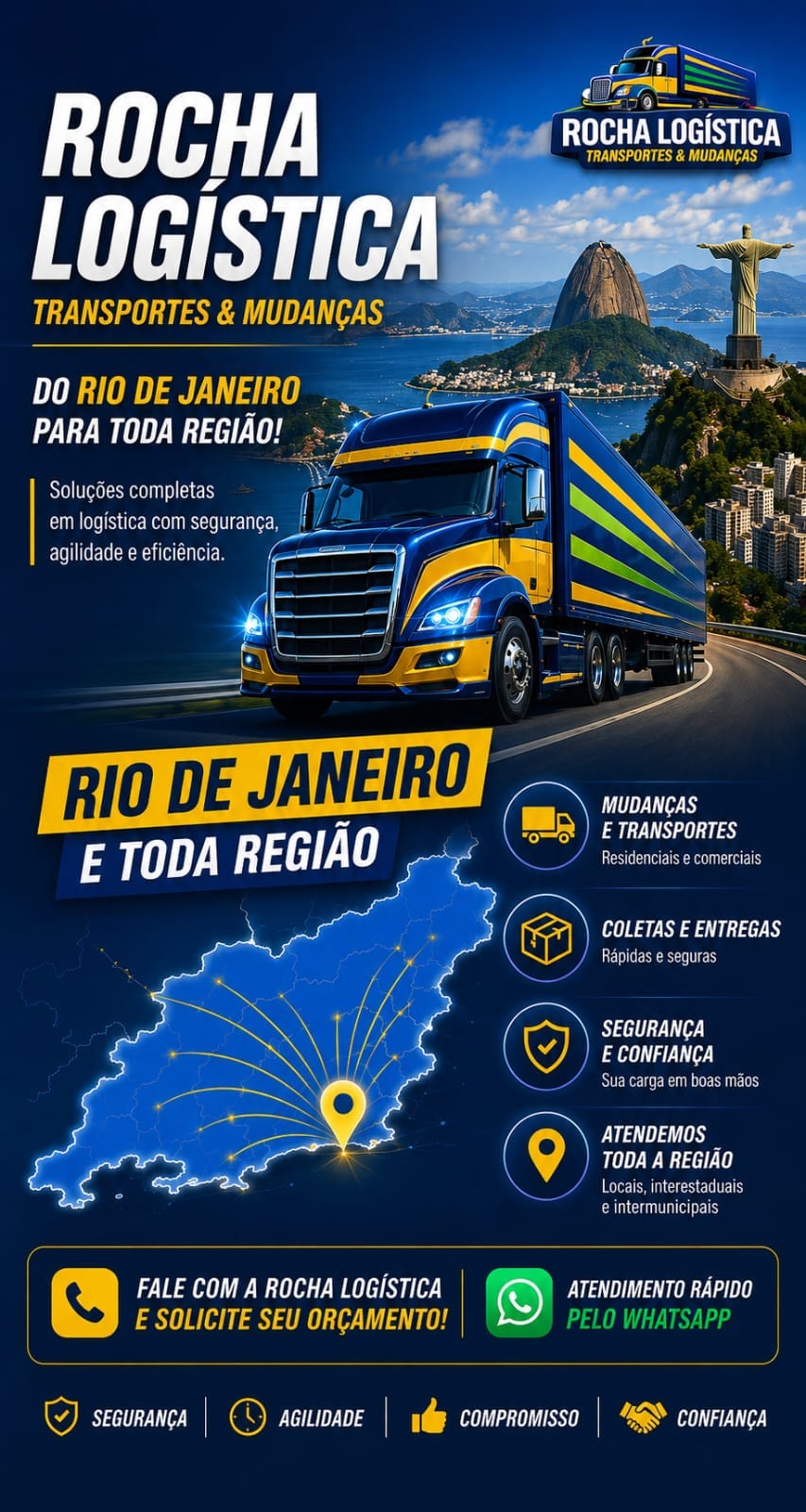 Arte promocional Rocha Logística — do Rio de Janeiro para toda a região